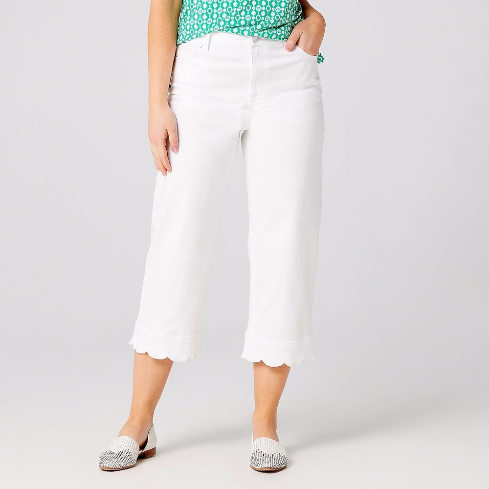 Susan Graver Regular High Stretch Denim Crop Jeans with Scallop